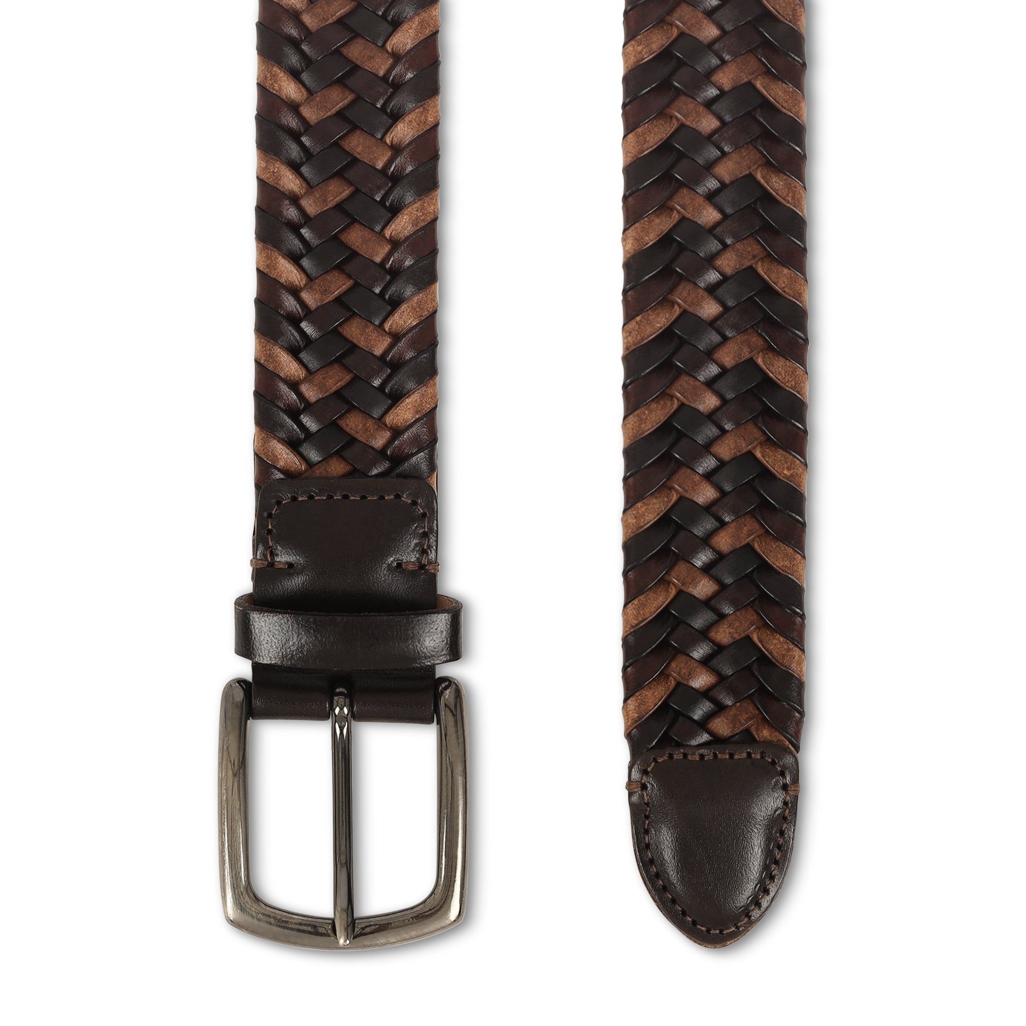 Cognac and Brown Braided Leather Belt