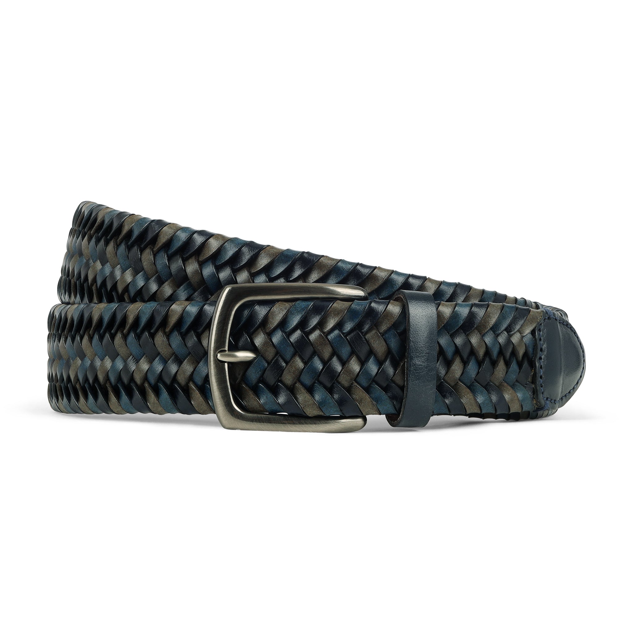 Black and Blue Braided Leather Belt